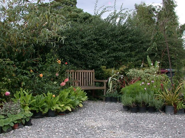 Kerti kispad beállt növényes háttérrel és cserepes mobil kerttel